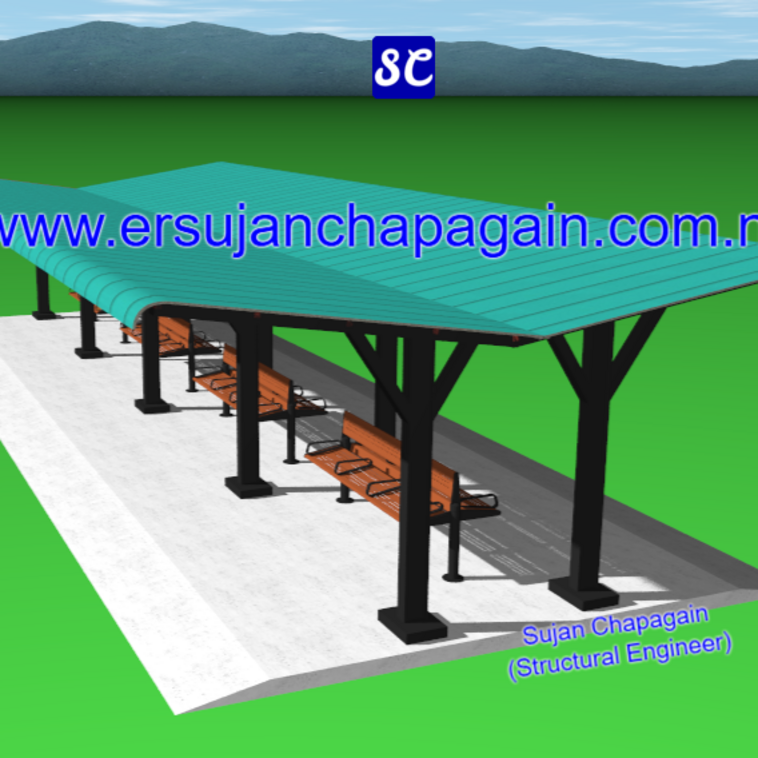 Public waiting shed Steel structure SketchUp 3D model view front and side