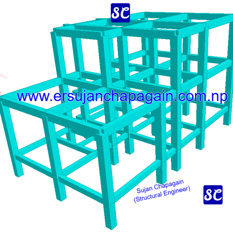 Office building STAAD 3D view front and right view in Nepal
