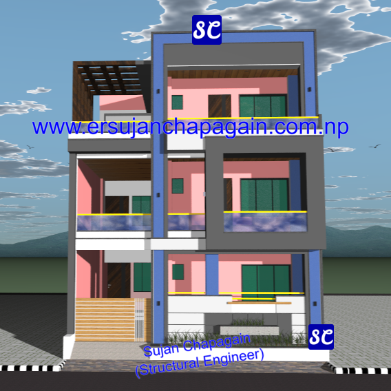 Residential modern box design house building SketchUp 3D front view in Nepal