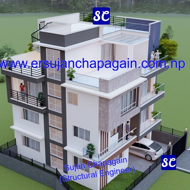 Residential house building render SketchUp 3D view side in Lalitpur, Nepal